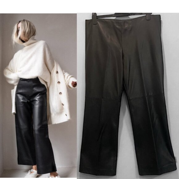 Danier Black Italian Leather Wide-Leg Pants Size 14, High-Waisted, - Picture 1 of 16